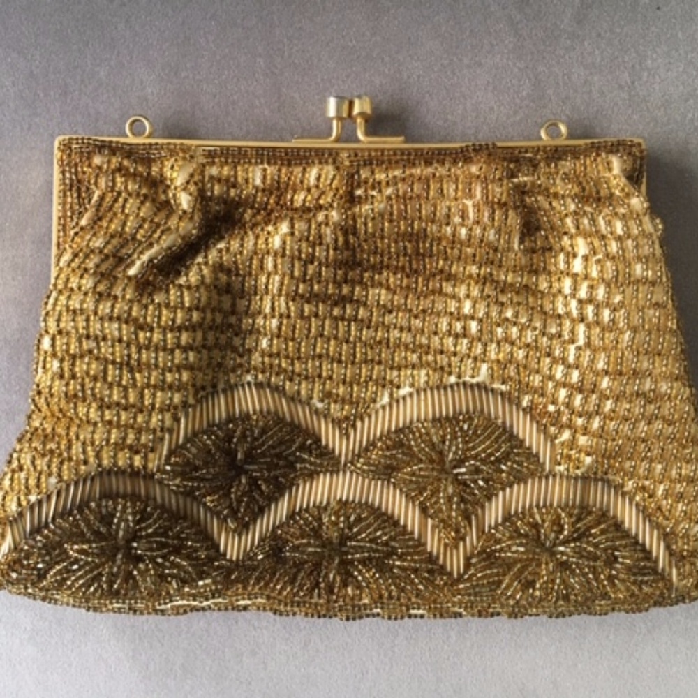 Art Nouveau Gold Beaded Clutch Purse
